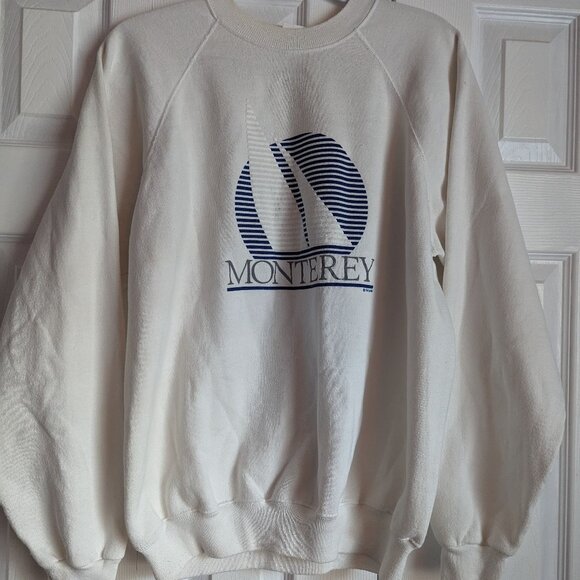 Vintage Hanes 90s Nautical Serigraph Monterey Sailboat Pullover Sweatshirt - Picture 1 of 8